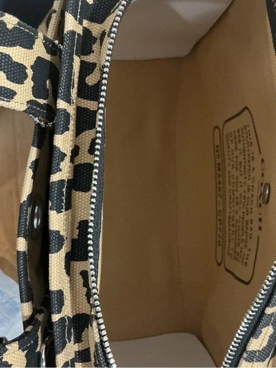 Coach Leopard Canvas Tote Bag 26 in Tan and Black with Embroidered Logo - Picture 9 of 11